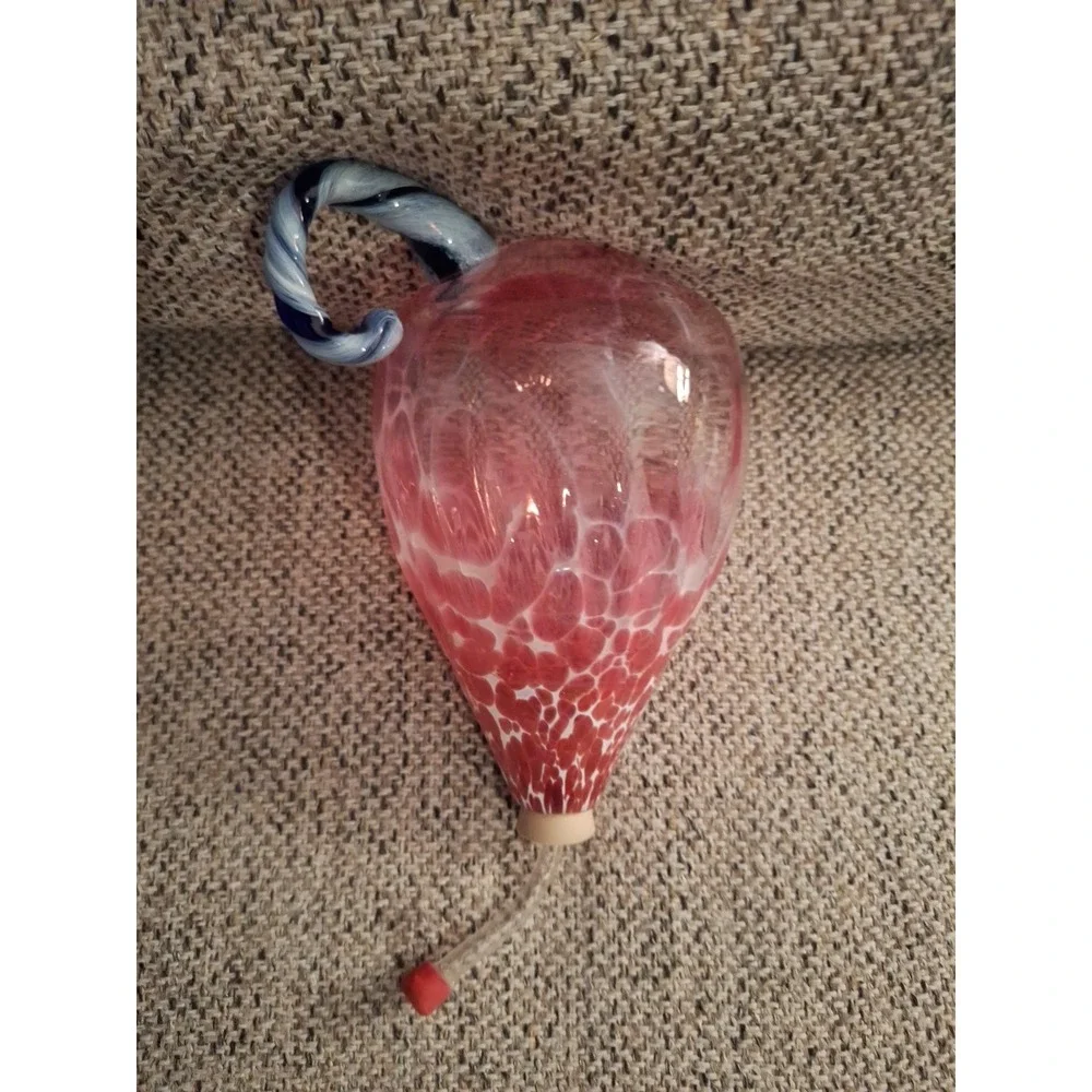 Hand Blown Glass Hummingbird‎ Feeder Clear Glass with Red-Blue
